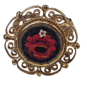 Micro Mosaic Flower Ring Women's Unbranded Gold Tone Black Red Adjustable Size 5
